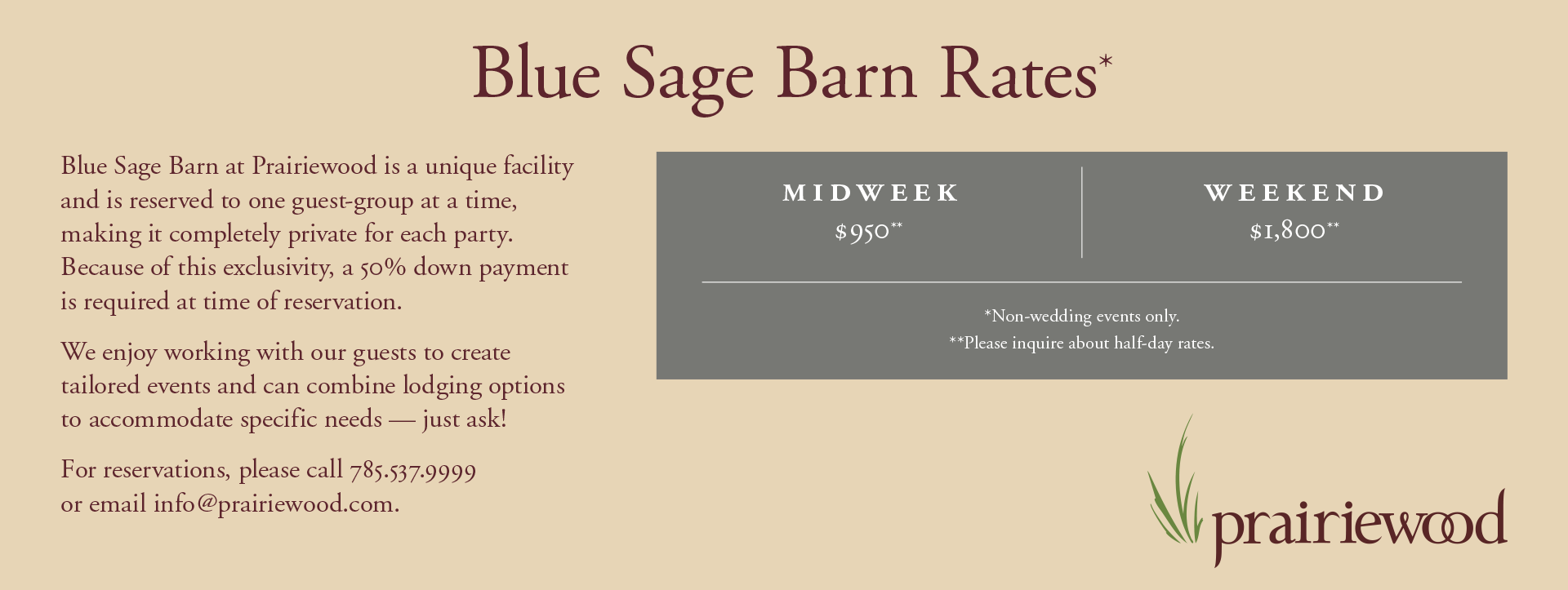 Blue Sage Barn Rates