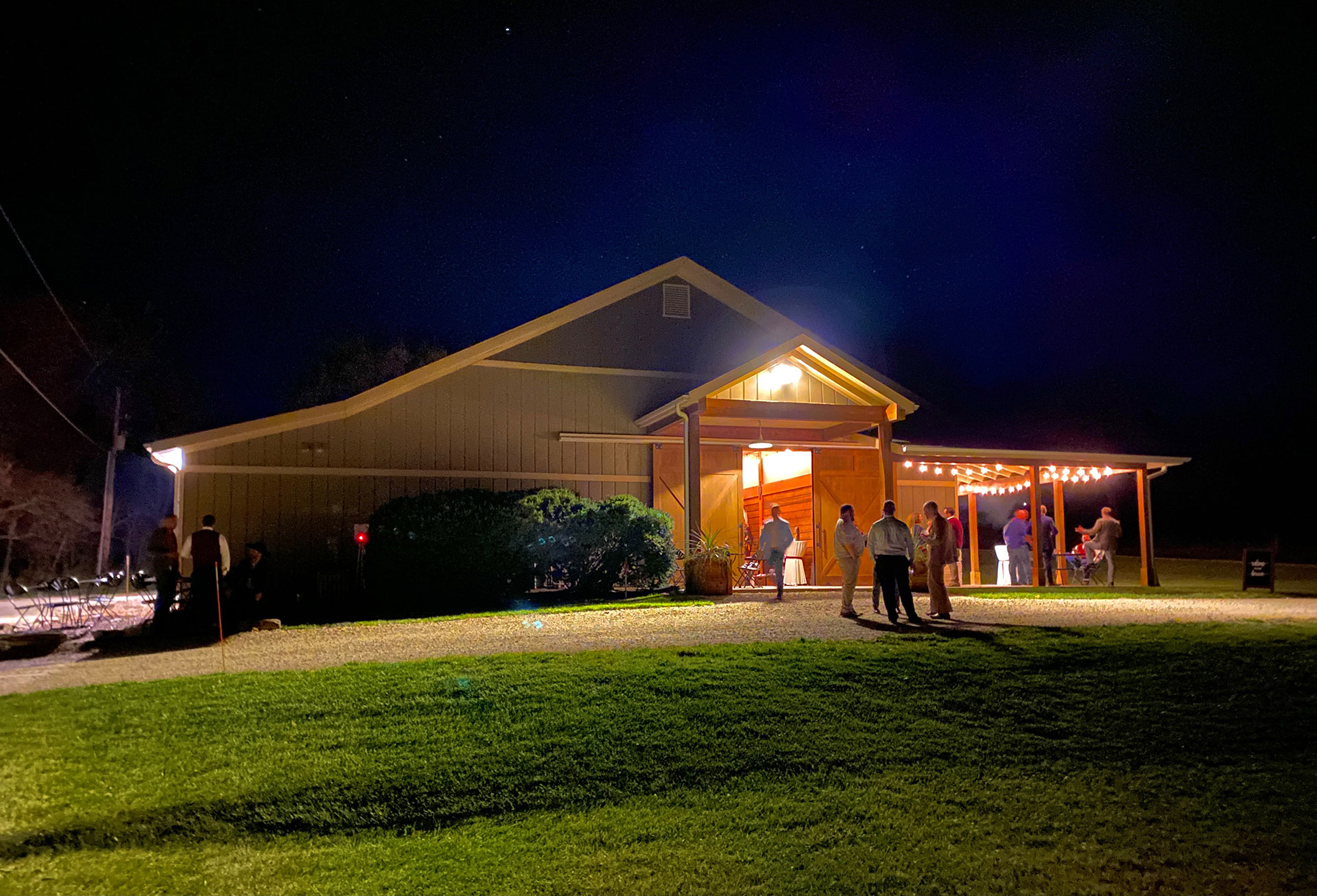 Blue Sage Barn at night