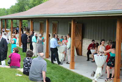 Blue Sage Barn Exterior Wedding Gathering